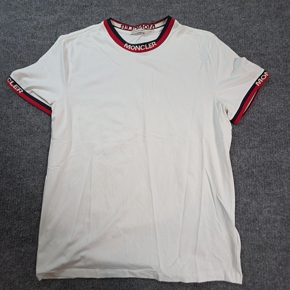 Moncler Shirt Mens XL White Logo Ringer Tee T-Shirt Top Luxury Designer